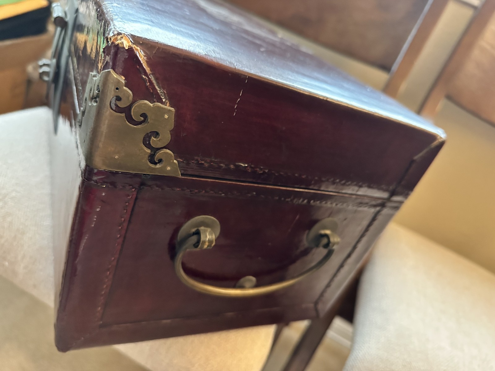 Vintage Possibly Antique Chinese Red Lacquered Wood Rectangular Box