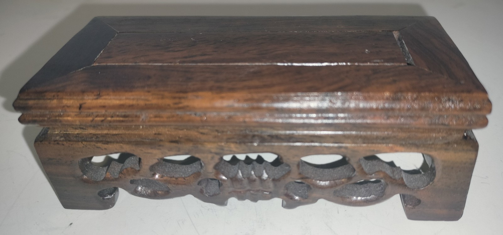 Vintage Chinese Hand Carved Rosewood Wooden Scroll Work Rectangle Display Stand