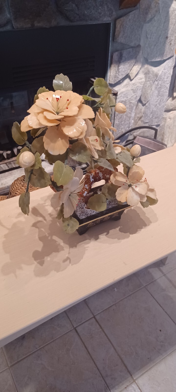 Vintage Jadite floral Bonsai tree in pot 14×13