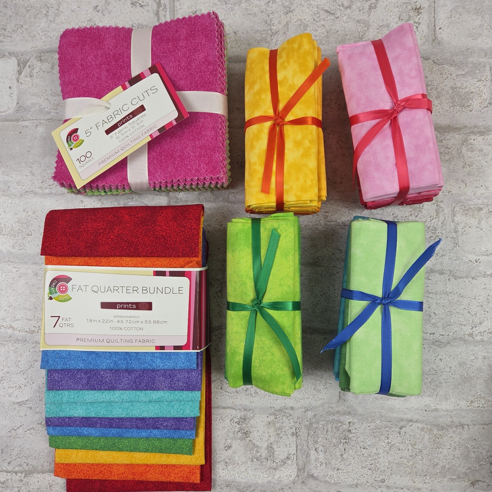 6 Bright Color Tectured Fabric Bundles Lot Fat Quarters Charm Pack Cotton