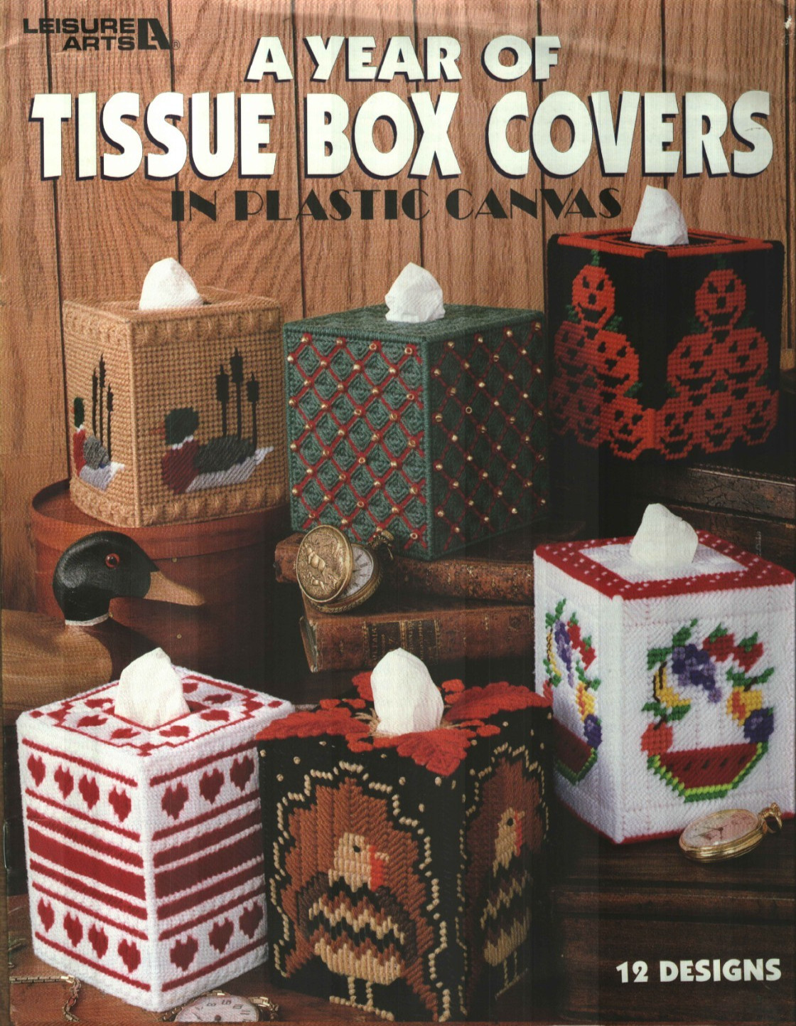 A Year of Tissue Box Covers Pumpkins Turkey Roses Plastic Canvas Pattern Book
