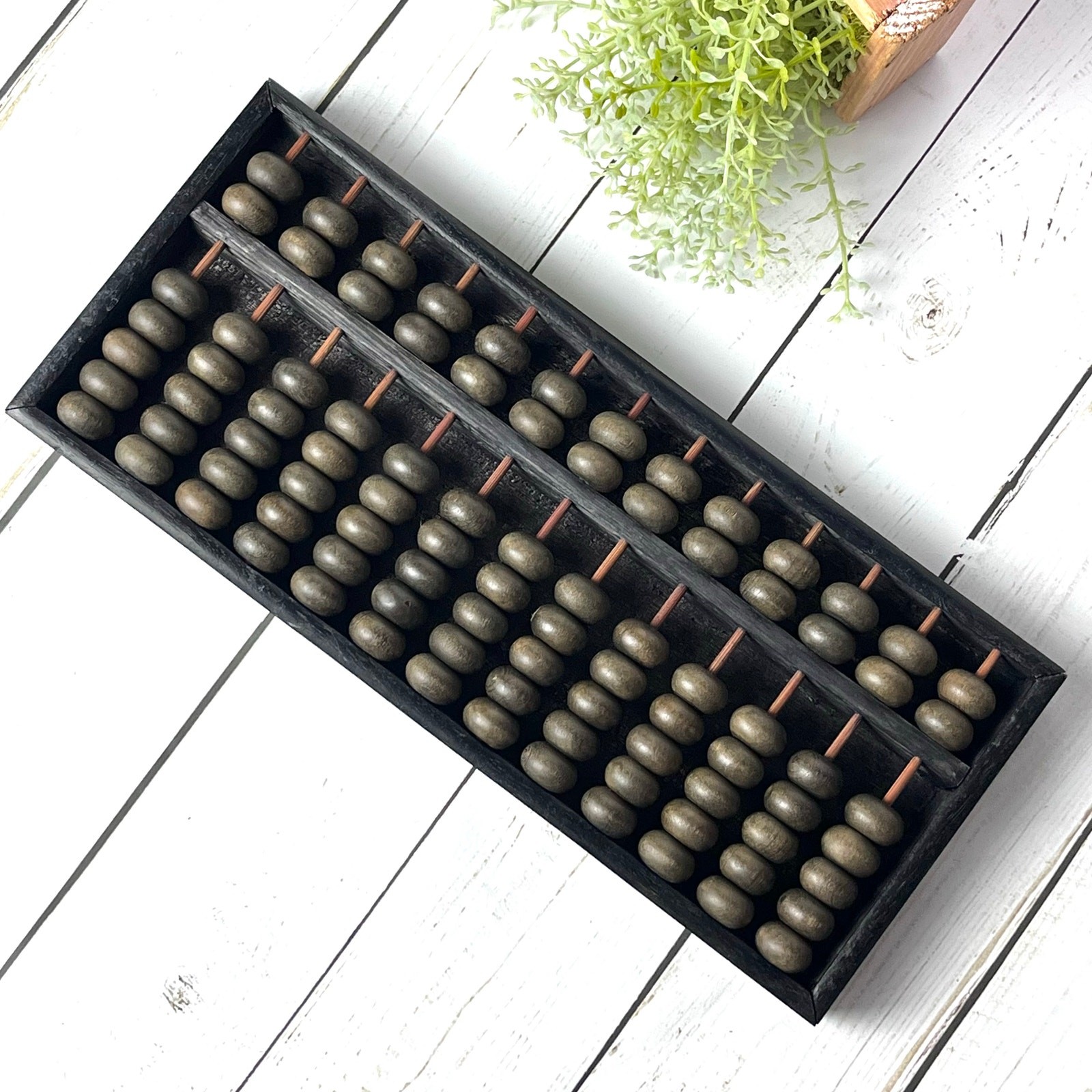 Traditional Chinese Wooden Abacus 2:5 Bead Configuration 13 Rows Black Wood Box
