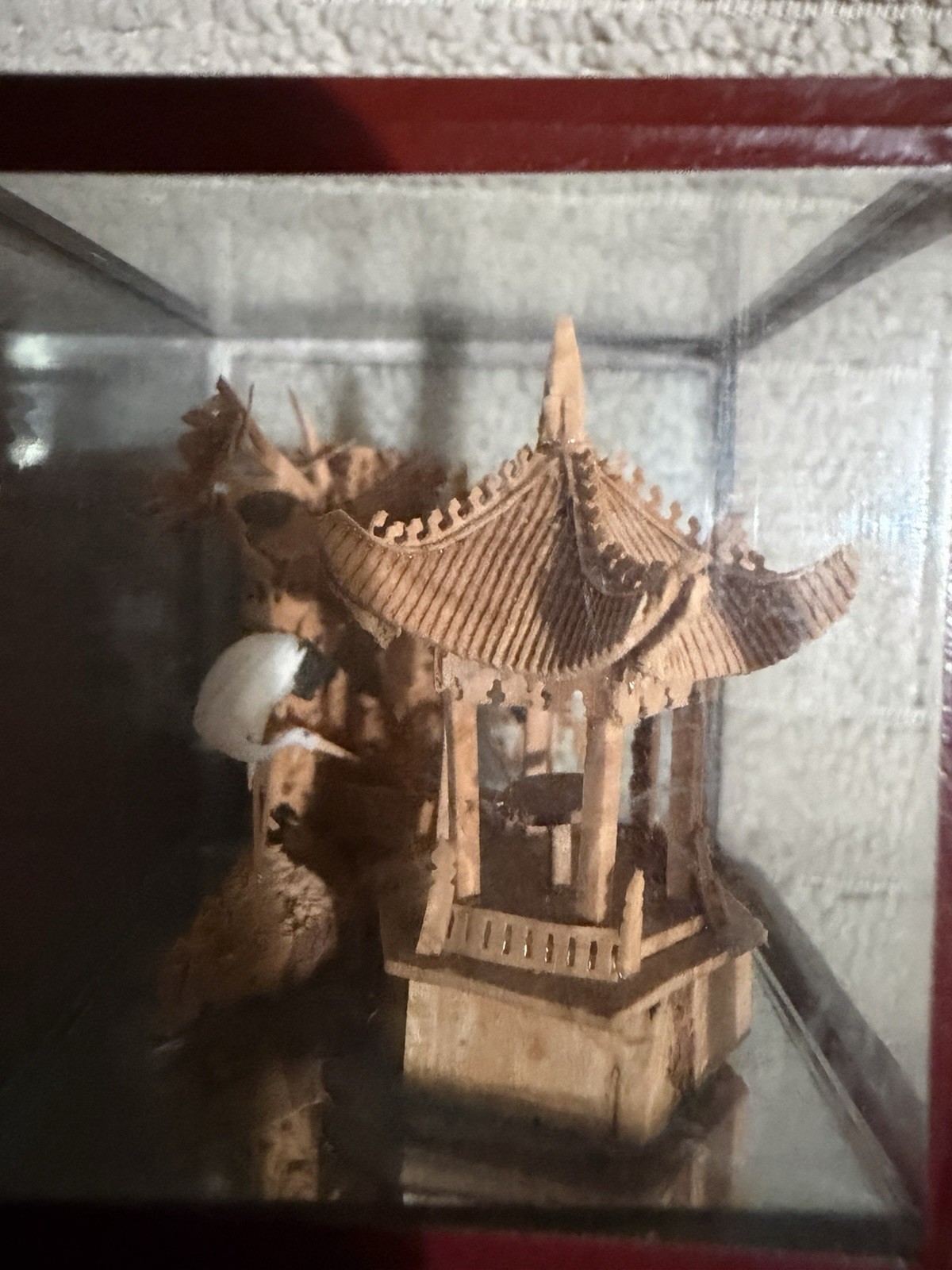 Vintage Chinese Mini Carved Cork Scene In Glass Case