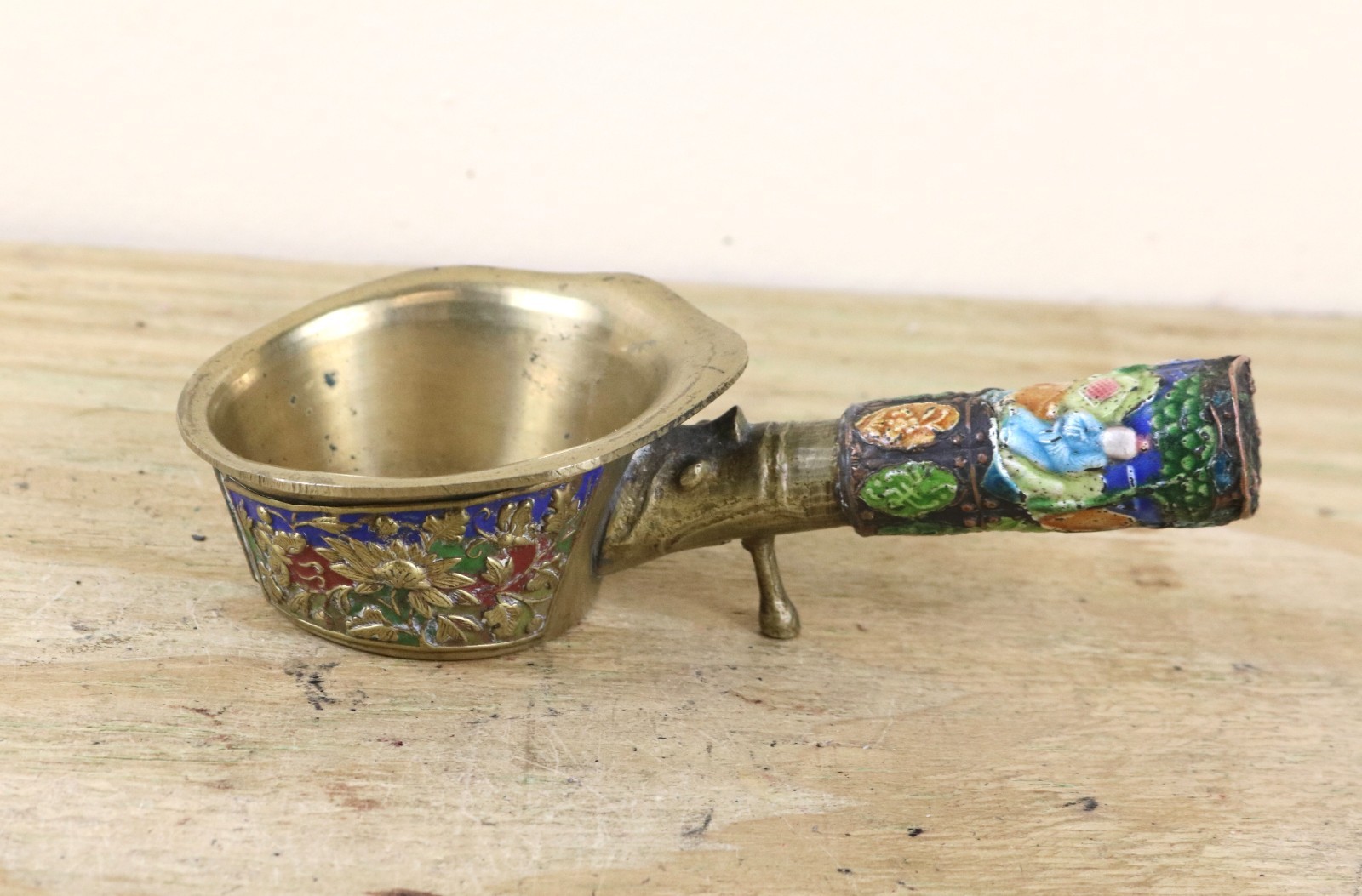 Vintage Chinese Brass Silk Iron Floral Champleve Enamel Cloisonne Antique 1900s