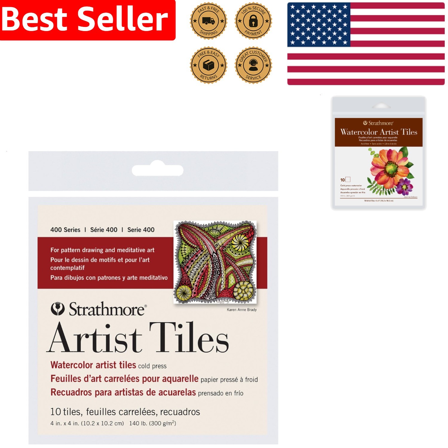 Watercolor Artist Tiles 4×4 Cold Press 400 Series 10 Pack Meditative Art