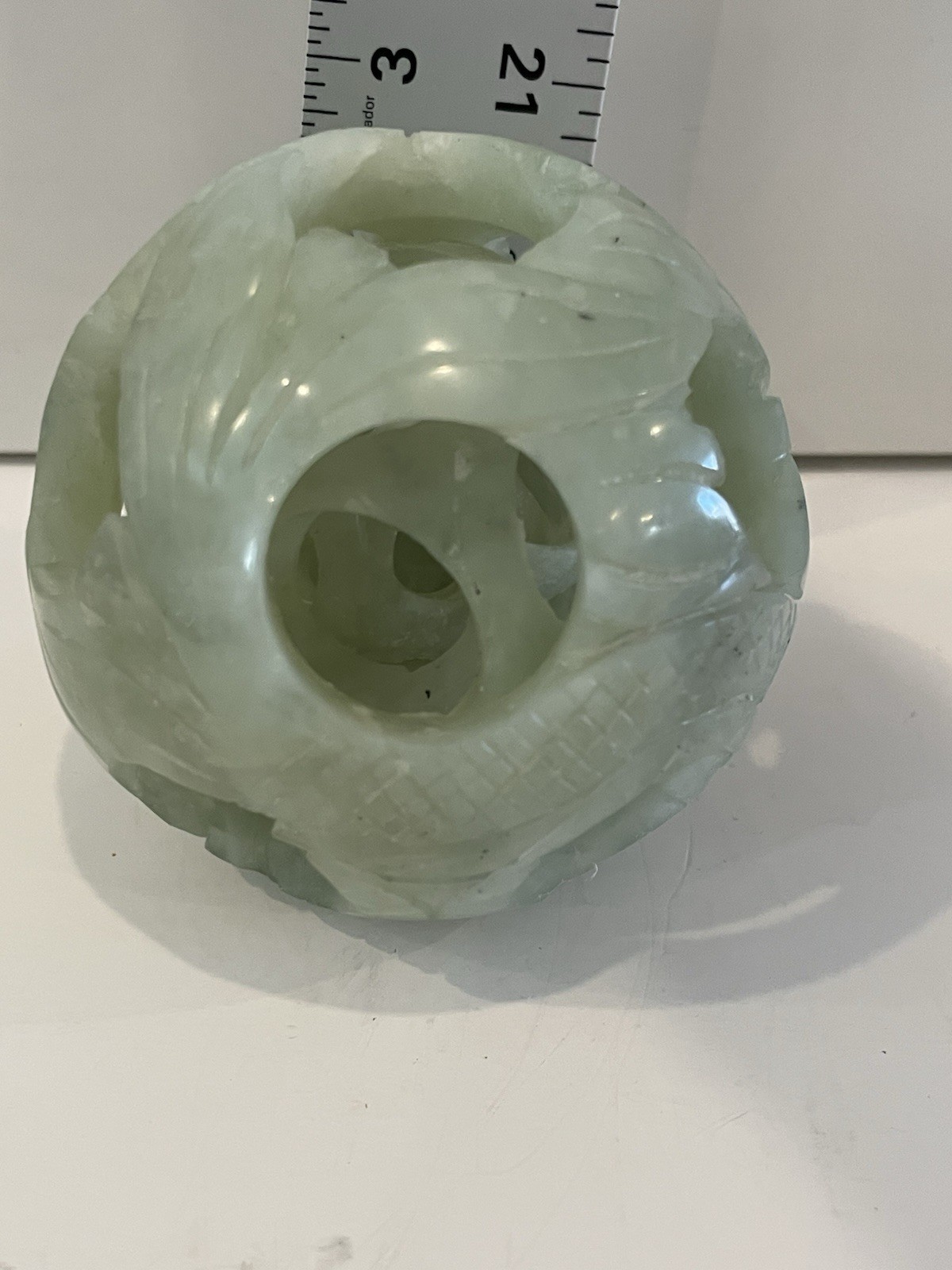 Chinese Puzzle Ball Jade Sphere Serpentine Round 3.5 Inch Preowned 5 Layers