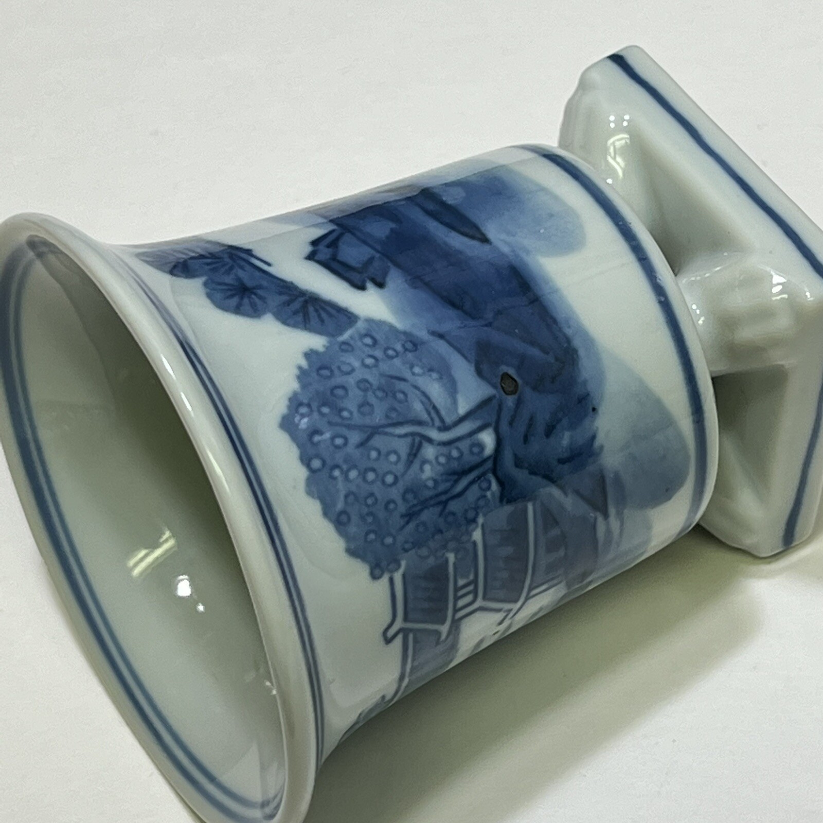 Chinese Footed Brush Pot Cup Blue White Porcelain 3.25″