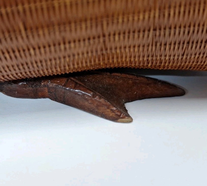Mid Century SHANGHAI HANDICRAFTS WICKER & CARVED WOOD BASKETRY Basket BOX DUCK