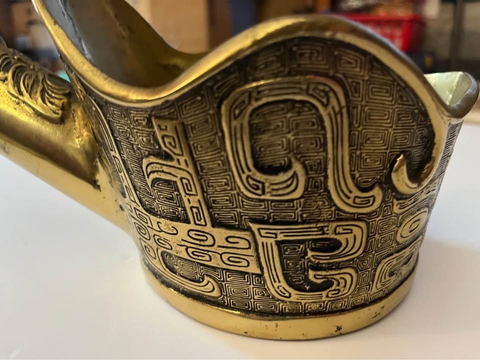 Vintage Chinese Brass Silk Iron (Coal) W Wood Handle