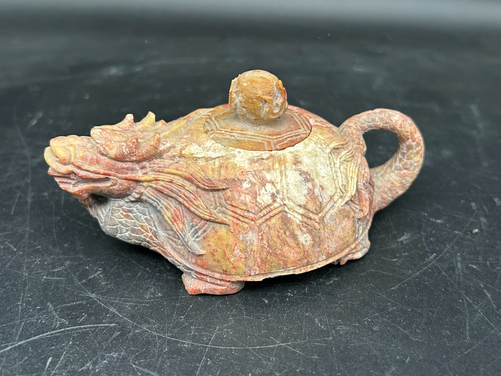 Vintage Chinese Carved Soapstone Dragon Teapot Incense Burner