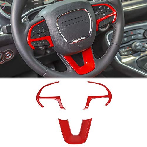 for Challenger Steering Wheel Decoration Trim for 2015-2023 Dodge 3pcs Red