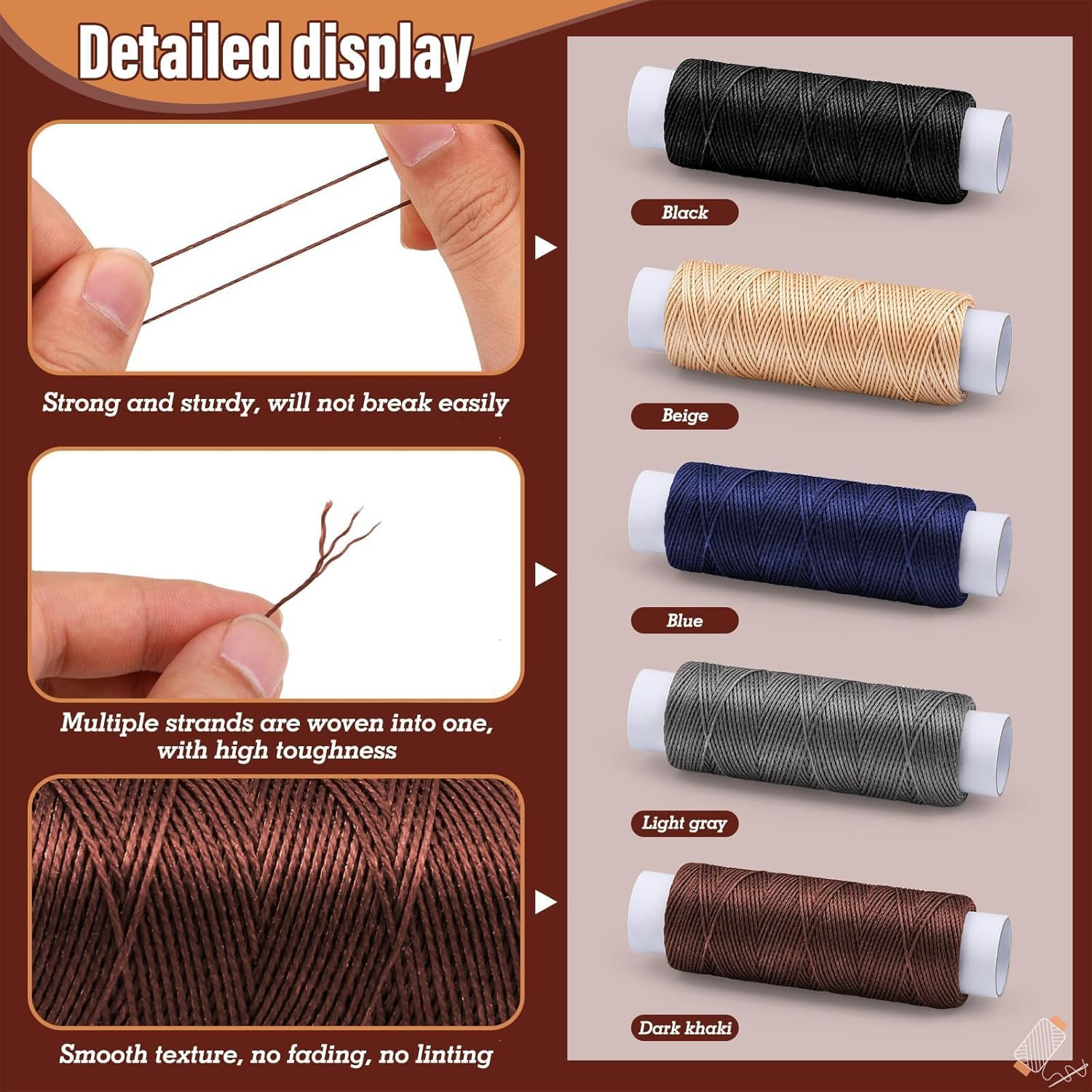 0.55 Mm 54 Yards Leather Thread for Sewing, round Waxed Thread for Stitching, Bo