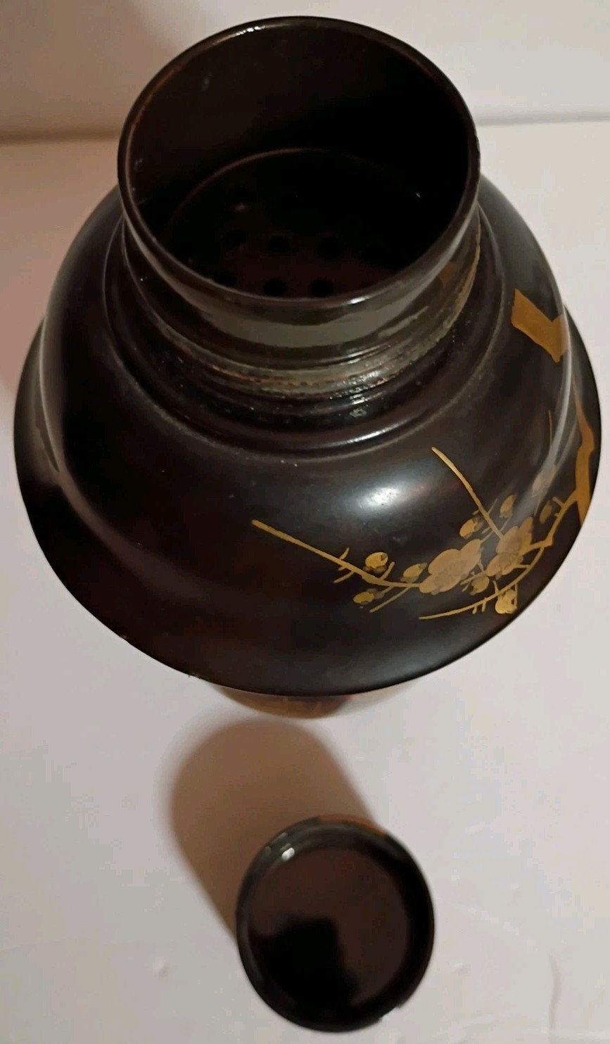 Beautiful Fighting Gold Rooster Chicken Black Lacquer Wood Shaker & 5 Cups China