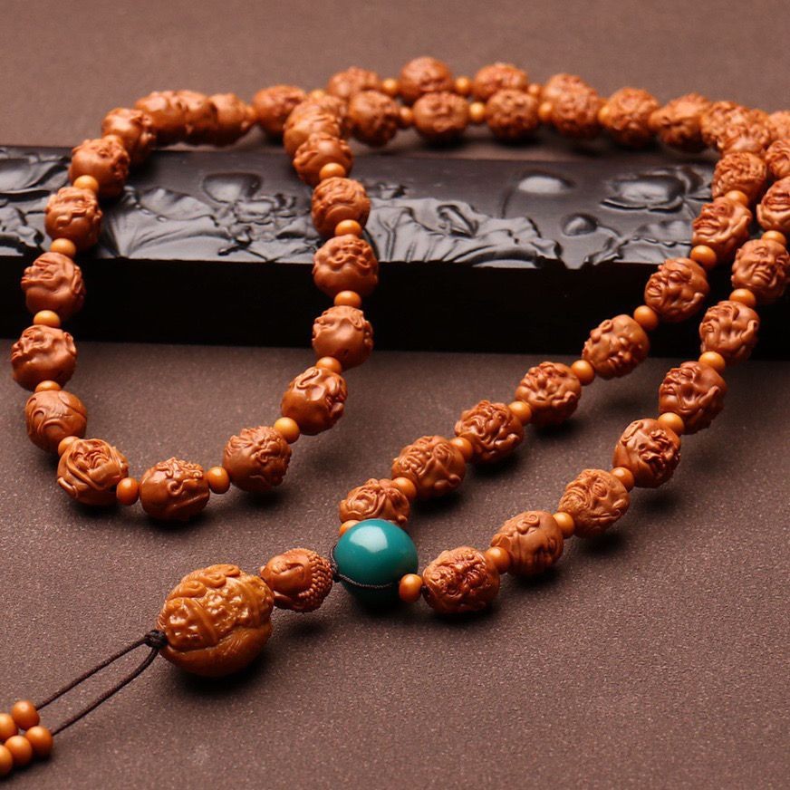 Natural Dragon Walnut 108 Arhat Bracelet 54pcs Double Carved 11-12mm Beads