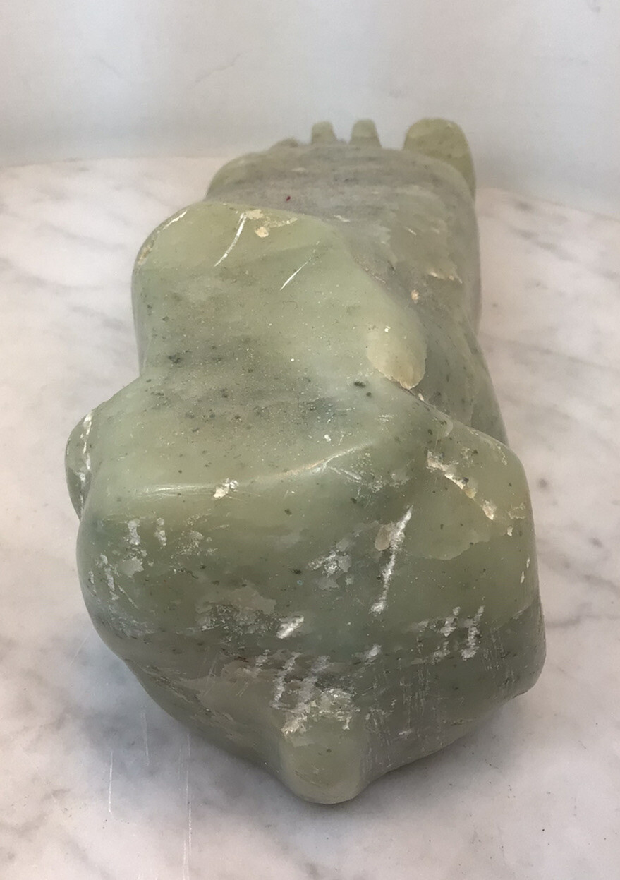 Vintage Heavy Green Stone Jade? Foot Sculpture Paperweight 8” long Rare