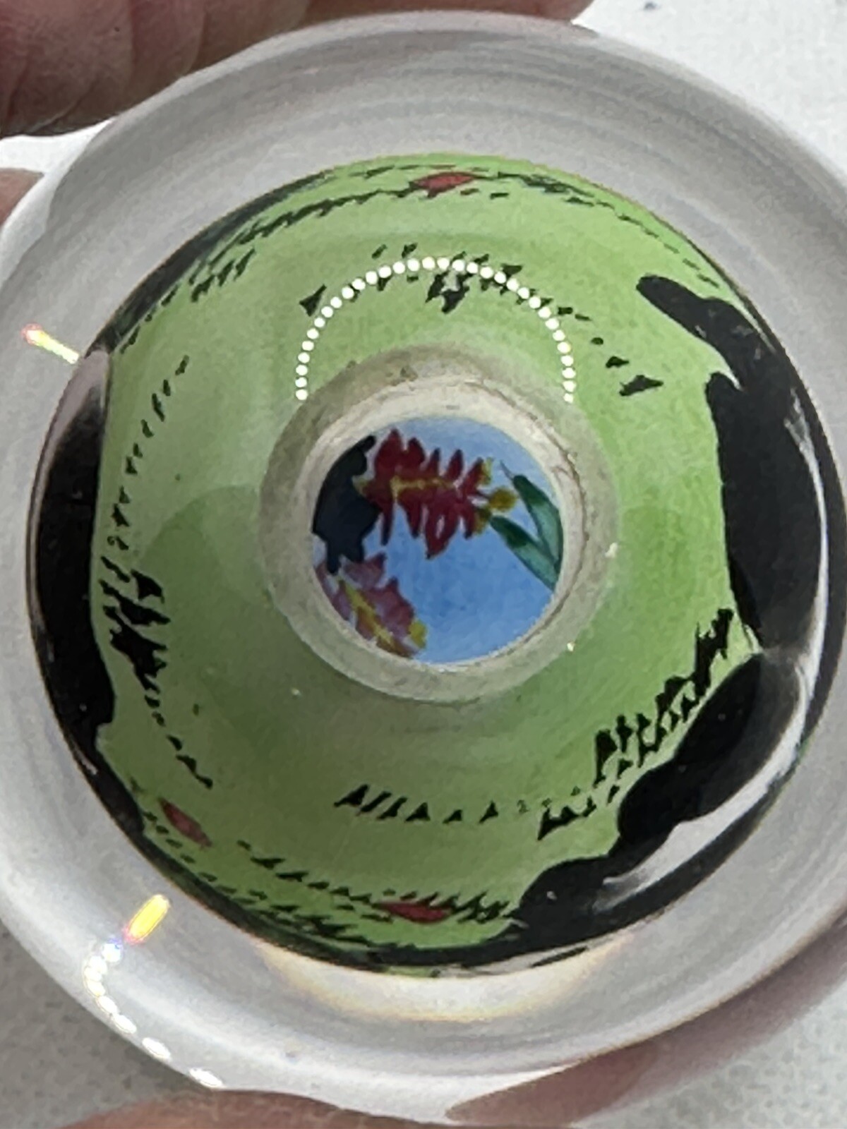 Chinese Glass Ball Sphere Paperweight Reverse Hand Painted Pandas