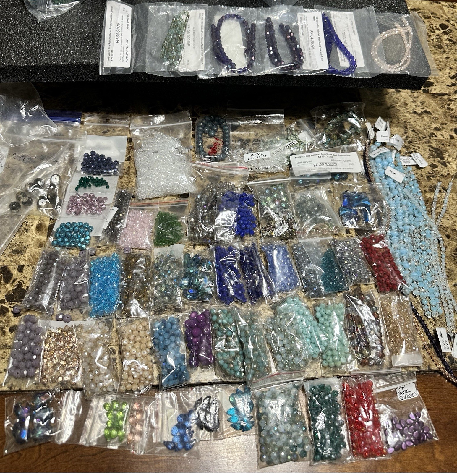Large 65+ bag Lot Fire Polished Czech Glass Fire Polish Beads 8-4mm New!