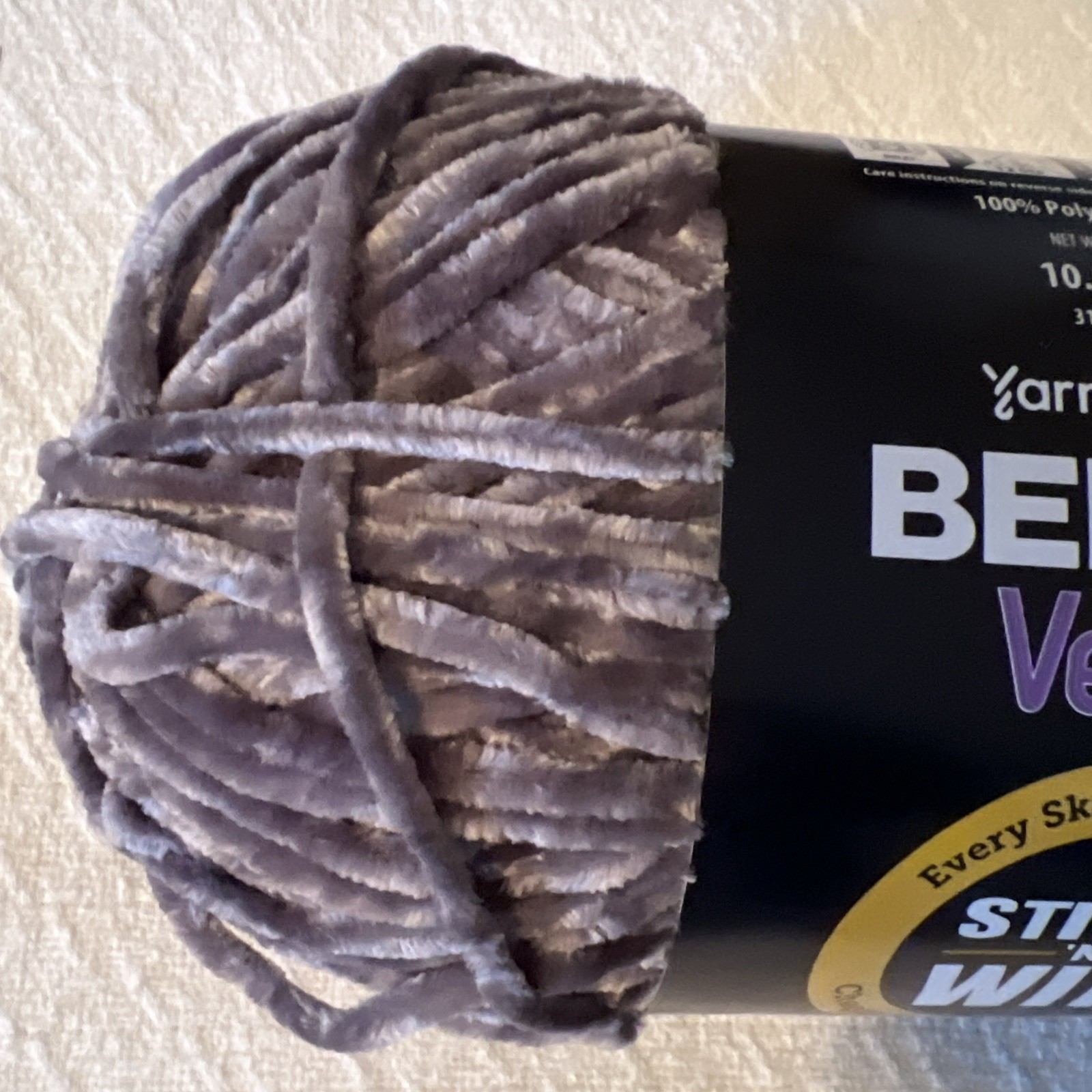 1 Skein of Bernat Velvet Yarn In Vapor Gray 10.5 oz, 5 Bulky crochet knit craft