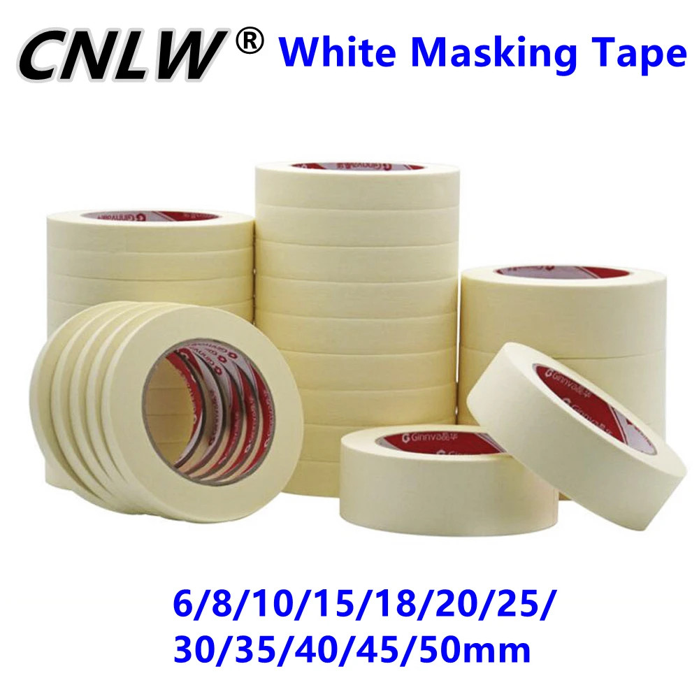 1PC 20M Low Viscosity Masking Tape White 6Mm-50Mm Single Side Tape Adhesive Crep