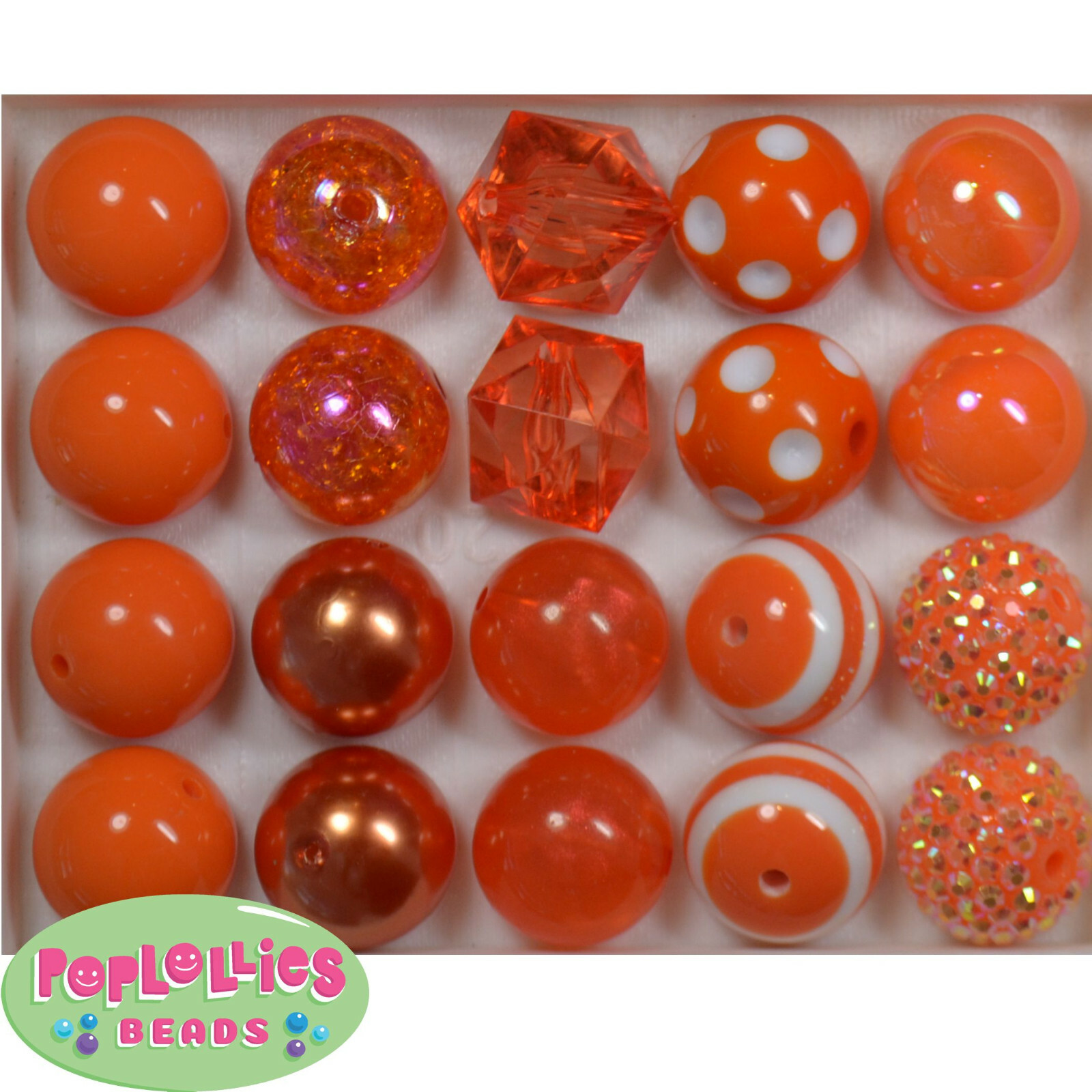 20mm Bubblegum Beads Lot 20 pc. ORANGE Mixed beads Chunky Jewelry Necklace