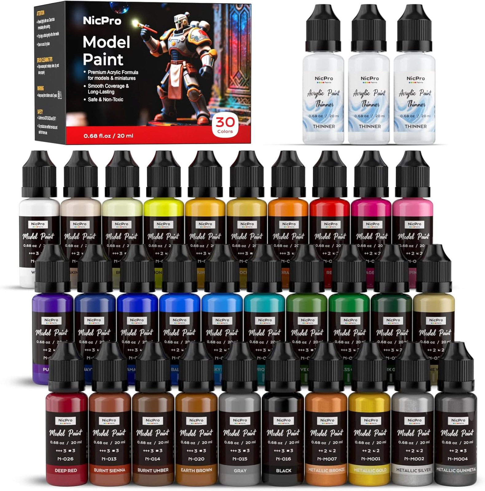 30 Colors Acrylic Model Paint Set 20ml Fine Detail Paints for Miniatures Crafts