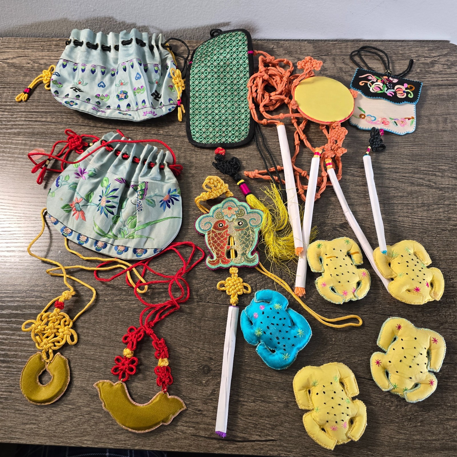 Embroidered Chinese Zodiac Lucky Charms & Ornaments, Animal Motifs, Pouches Lot