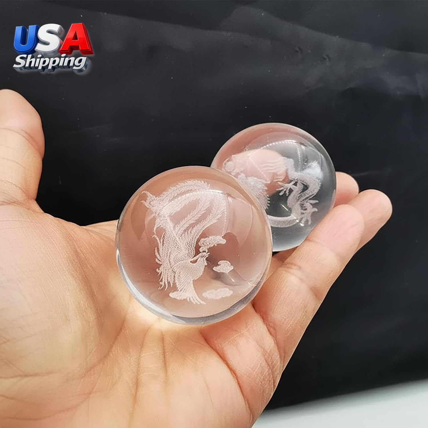Baoding Balls Hand Therapy 2 Piece Dragon Phoenix Crystal Stress Relief