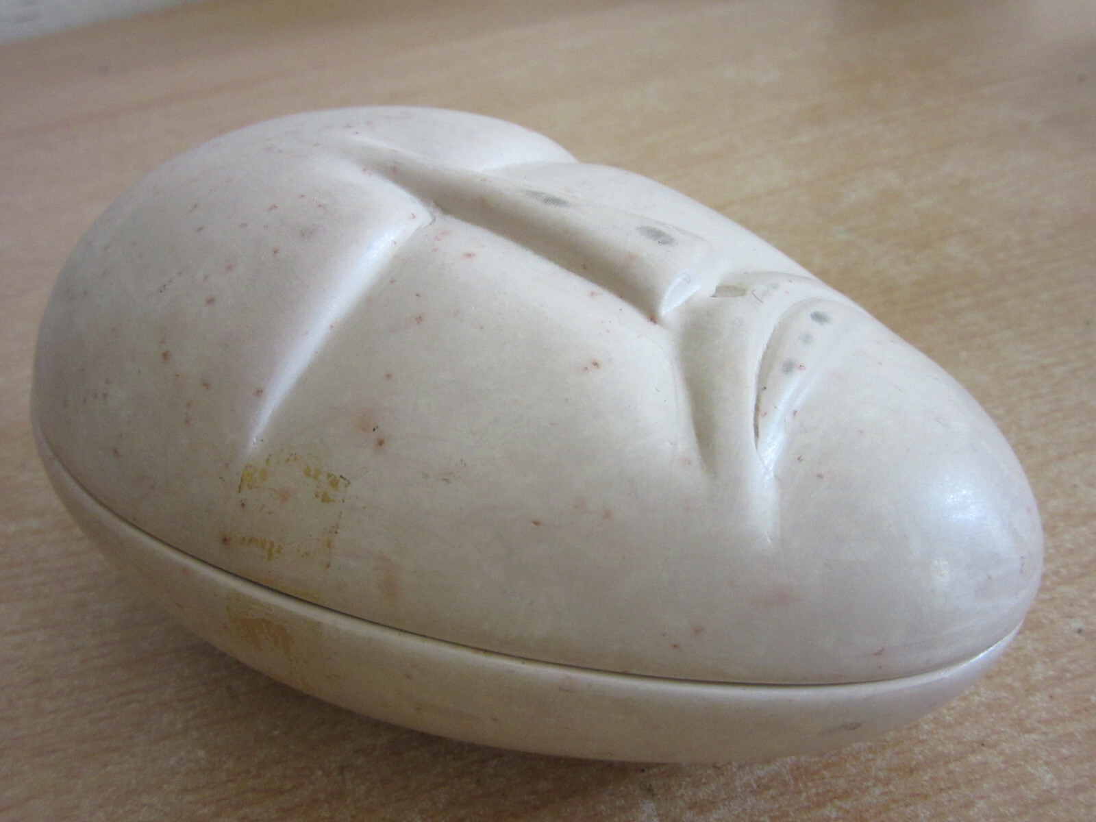 Vintage carved soapstone lidded trinket box Mask / sad face 5.5″