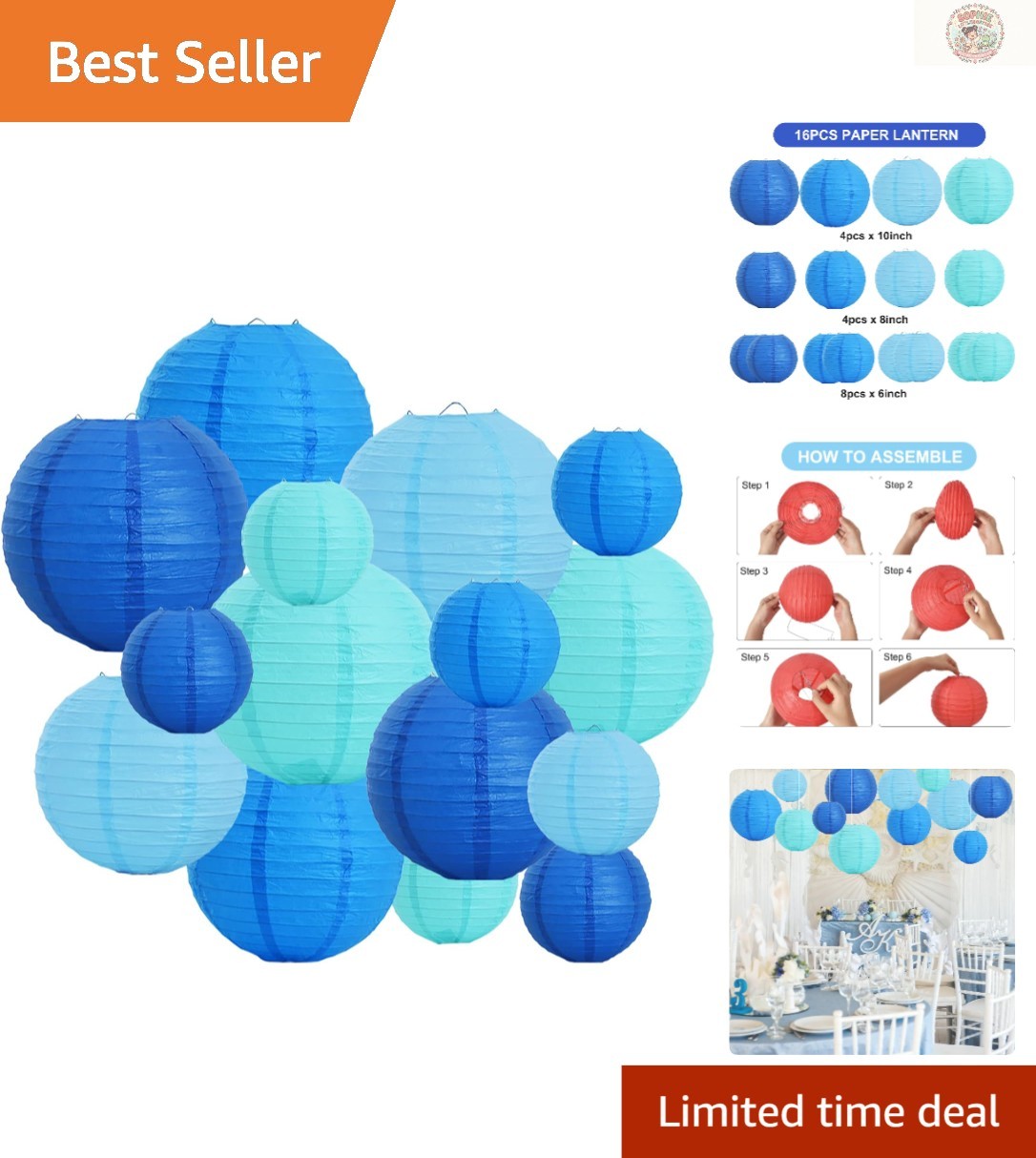 Colorful Sea Mix Paper Lanterns – 16Pcs, Unforgettable Party & Wedding Decor