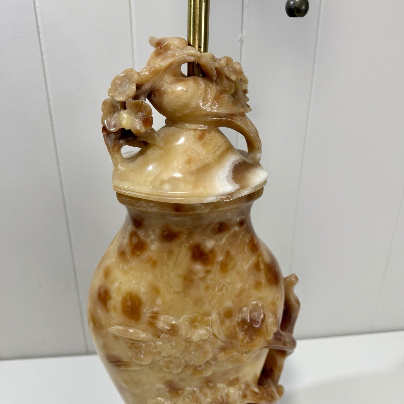 Rare Vintage Chinese Hand-Carved Soapstone Floral and Table Lamp