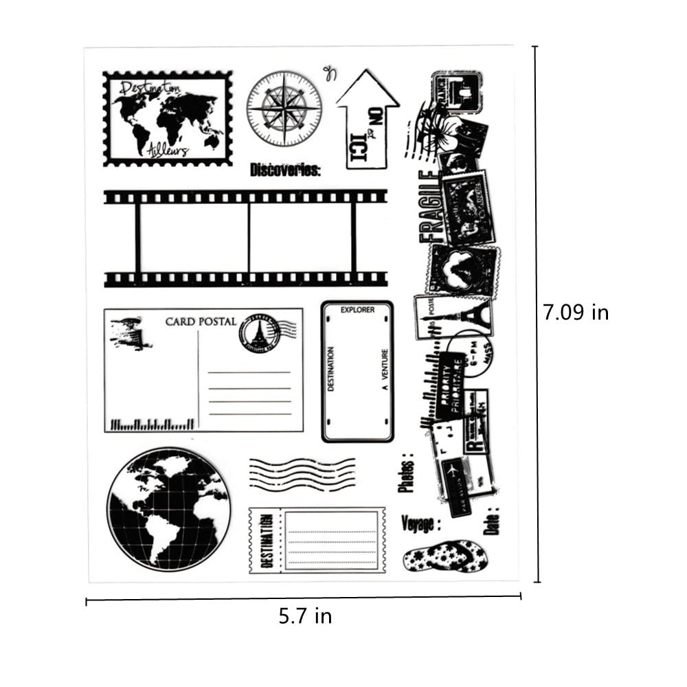 Travel Postage Clear Stamps Silicone Stamp Cards with Sentiments, Journey Roa…