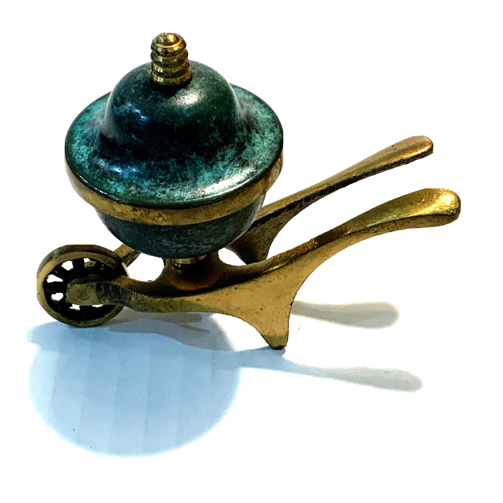Brass Wheelbarrow Lidded Incense Burner Saccharin Holder Green Marbled 3.25″ tal