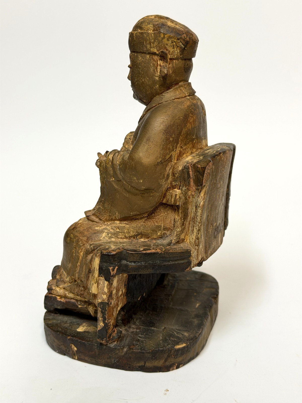 17/18C Chinese Gilt Wooden Folk Carving Seated Deity 8.5″ tall