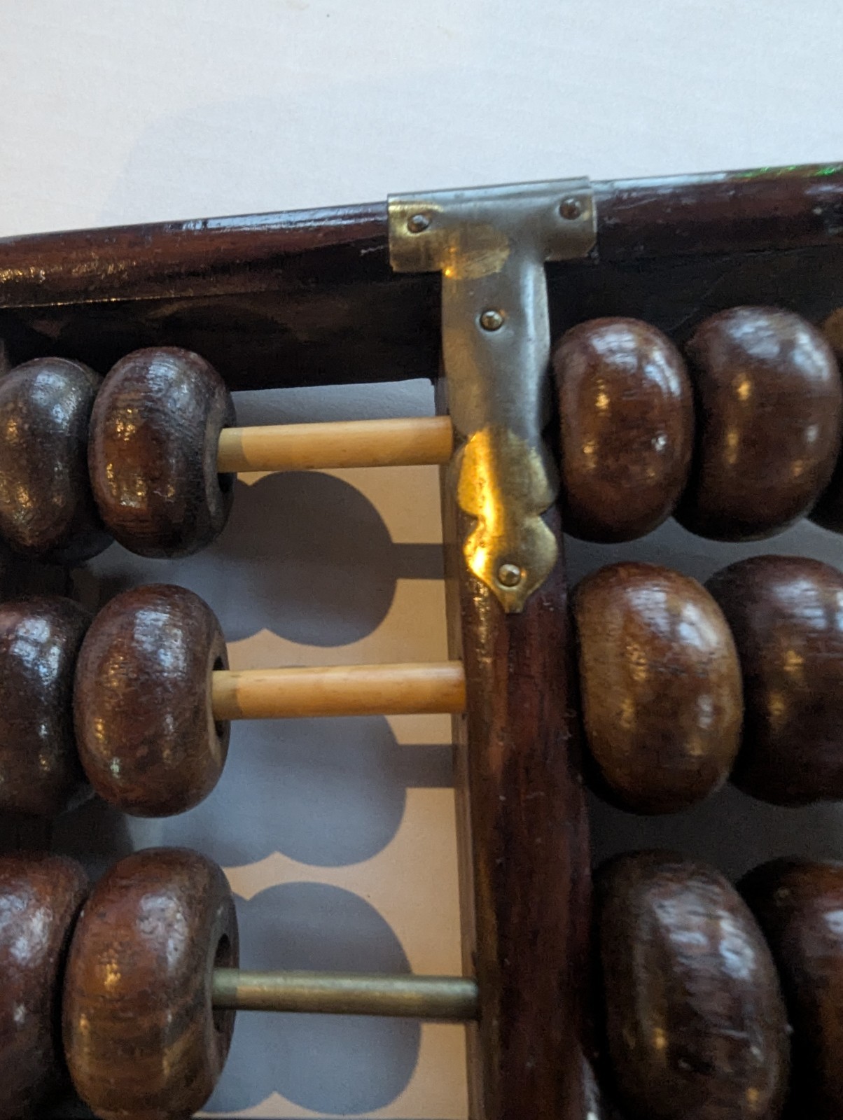 Antique Chinese Abacus Suanpan 13 Rod Republic Era Hardwood Brass Merchant Tool