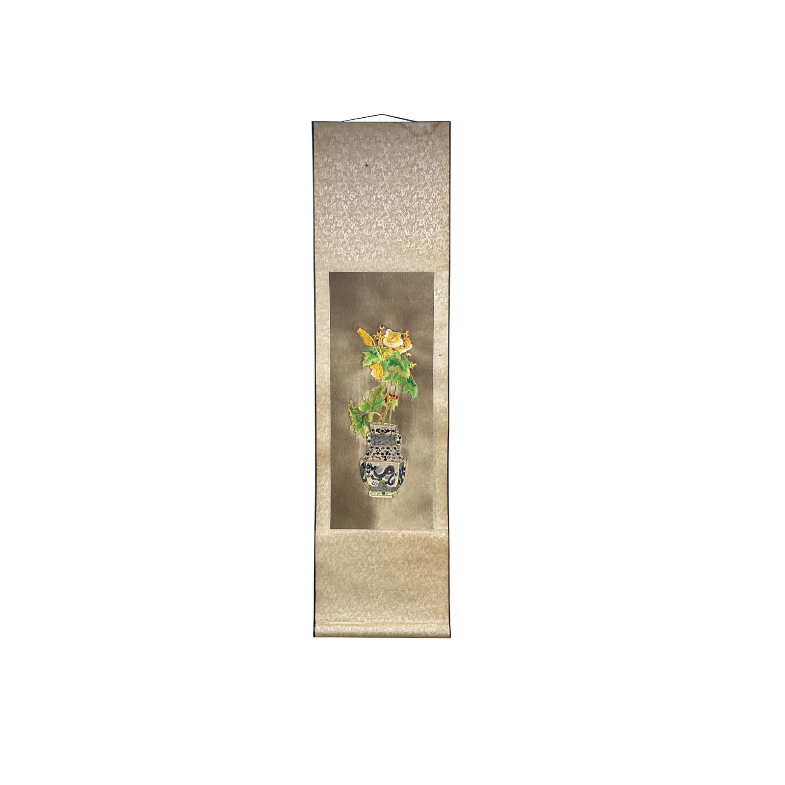 Chinese Flower Vase Embroidery Scroll Painting Wall Art ws4772