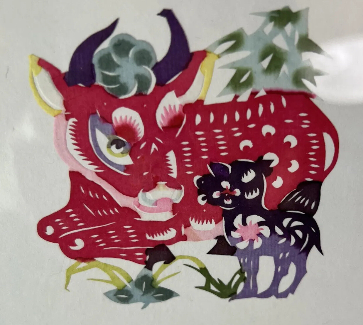 Chinese Paper Cutouts Boy and Cows