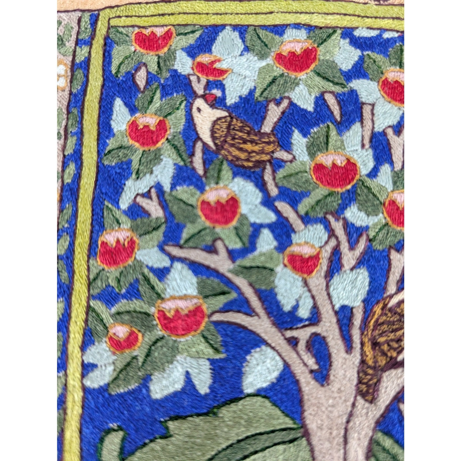 Vintage Hand Embroidered William Morris Inspired Tree of Life Tapestry 21x14in