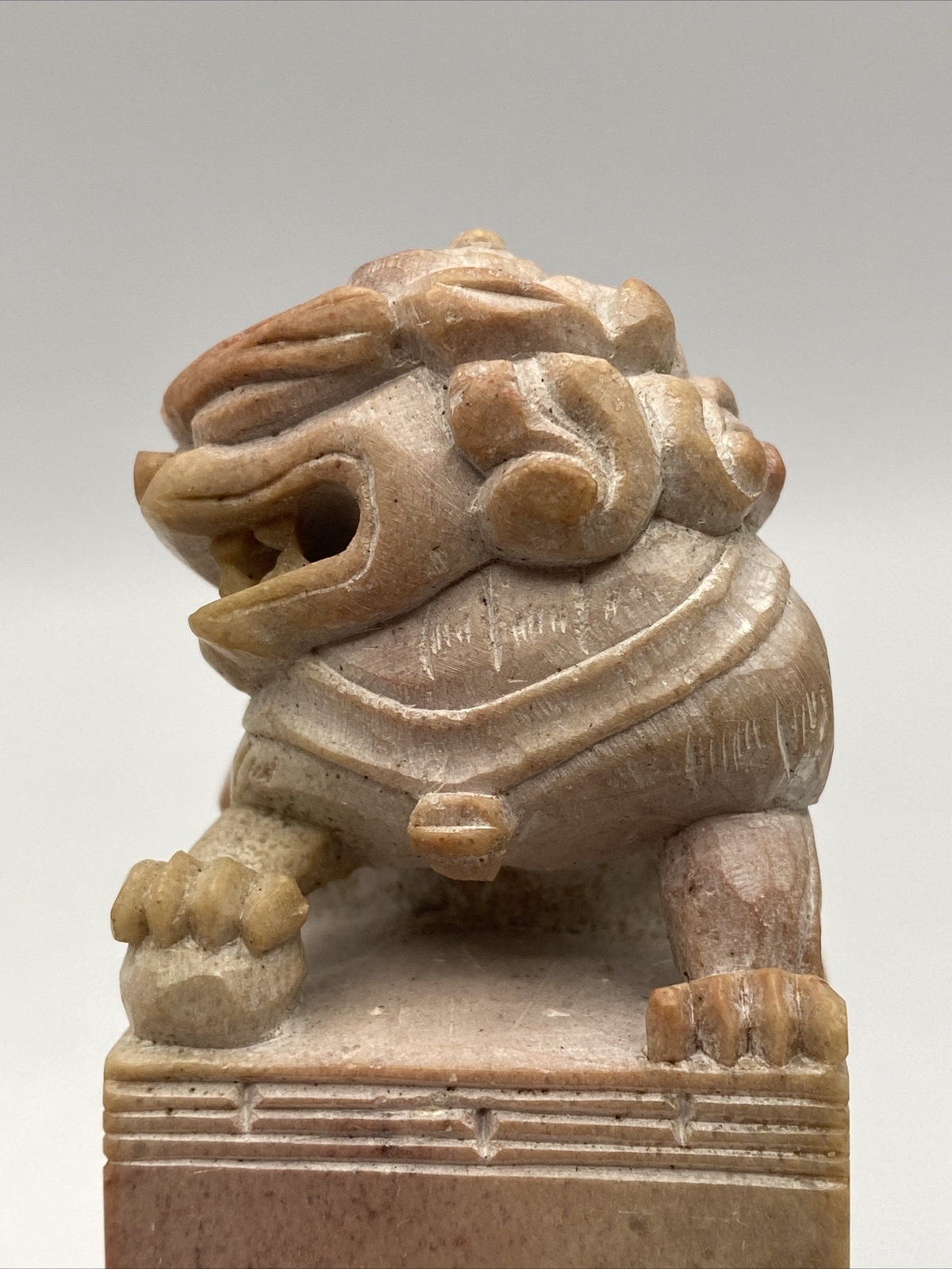 Vintage Carved Chinese Soapstone Seal Foo Dog Lion 1.5”sq x 4.5” Tall