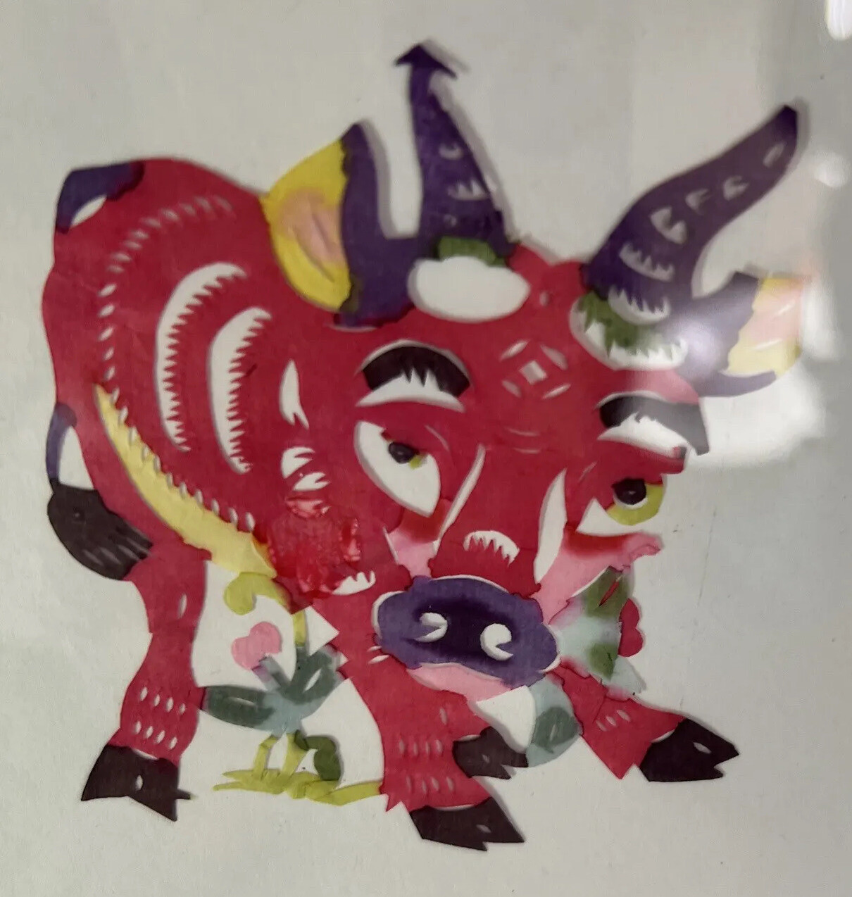 Chinese Paper Cutouts Boy and Cows