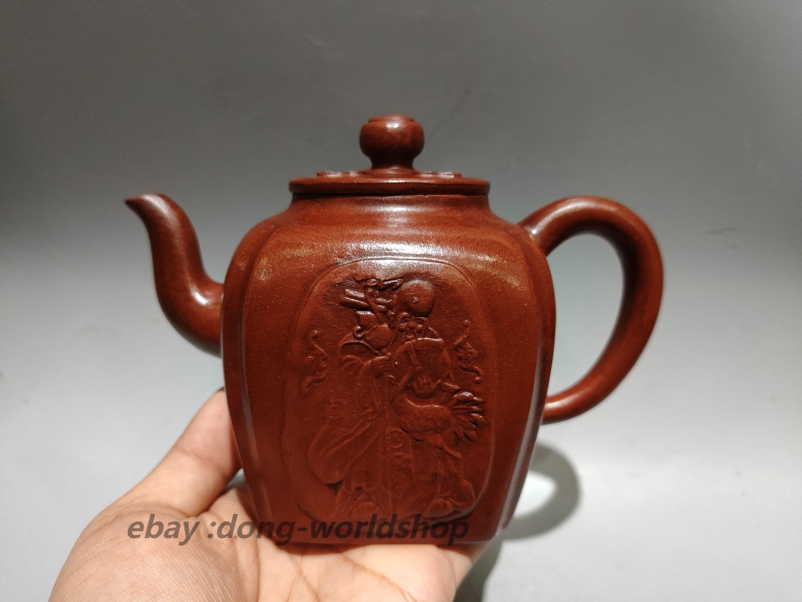 6.3″ Collect Chinese Zisha Pottery Red Clay Hand-made 360CC Longevity God Teapot