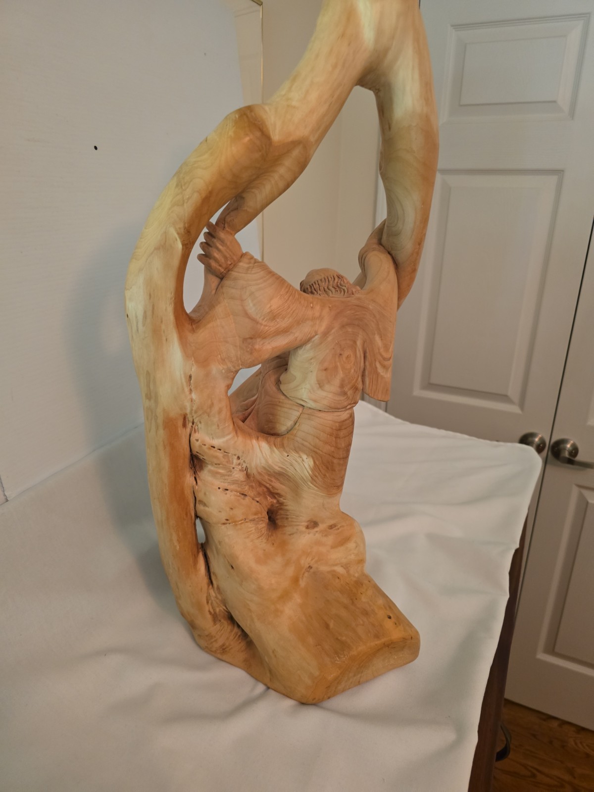 Large Handcarved Cypress Wood Statue Of Bodhidharma Founder Of Zen Buddism