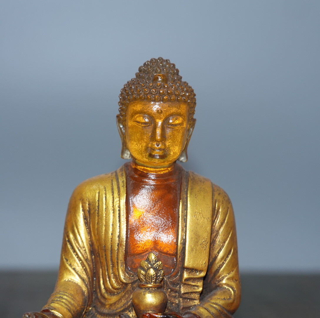 4.7″ Chinese Coloured Glaze Paintings Gild Buddhism Medicine Buddha Sit Statue