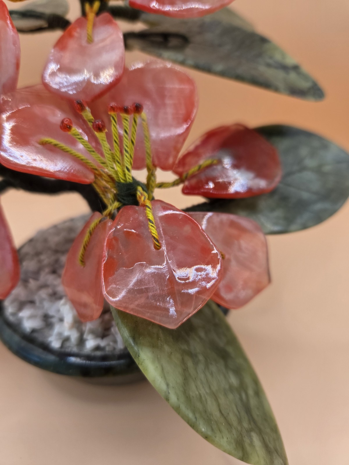 Vintage Oriental Asian Carved Jade Flower Bonsai Tree