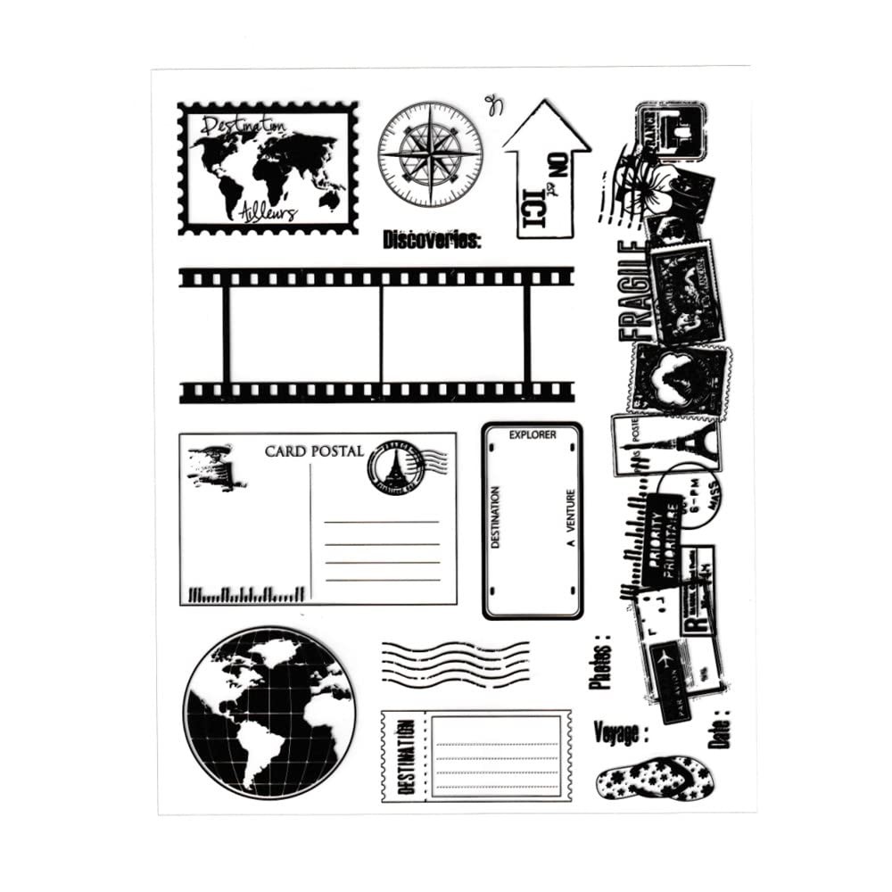 Travel Postage Clear Stamps Silicone Stamp Cards with Sentiments, Journey Roa…