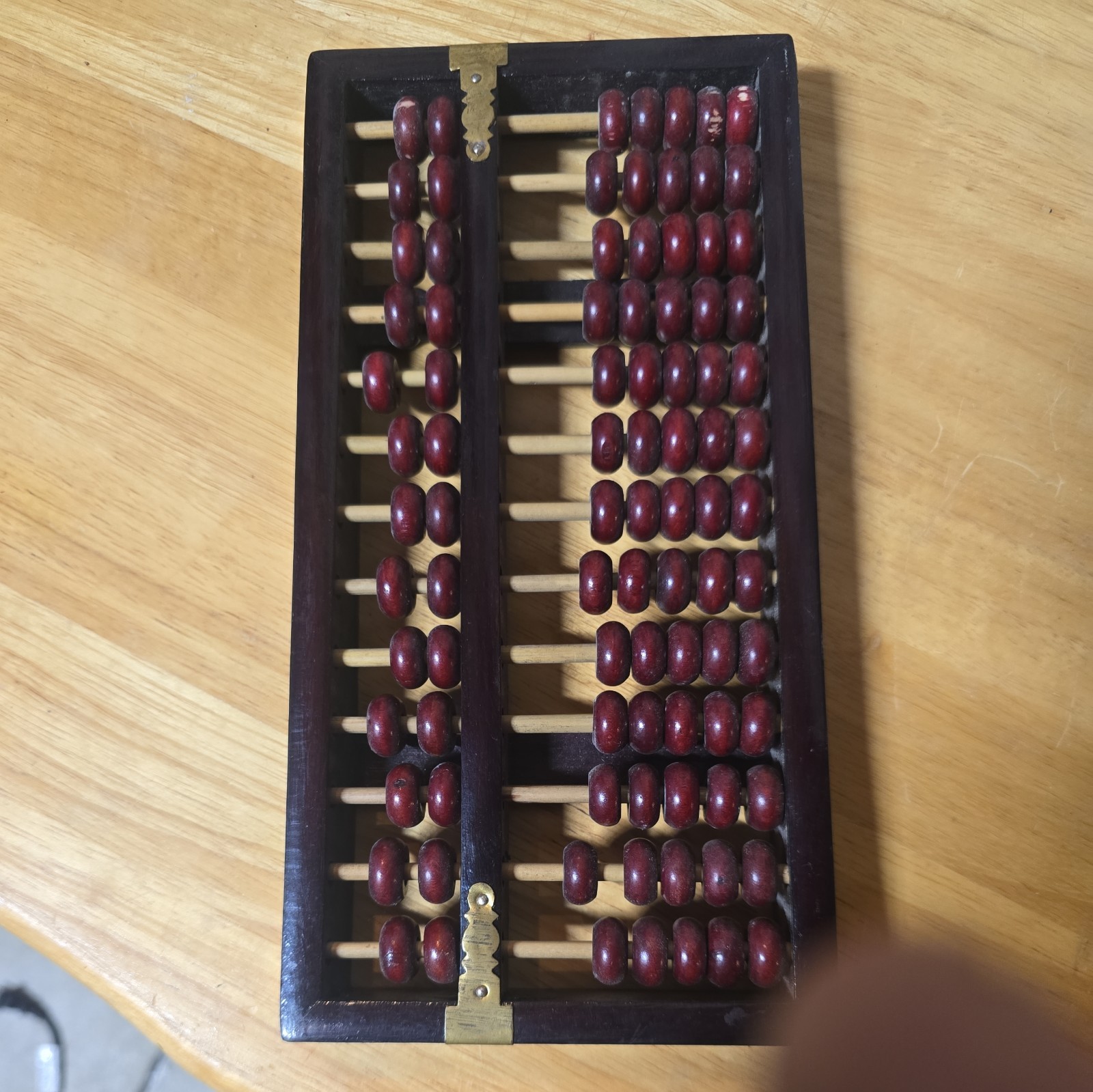 Vintage Red Lion Abacus Wood and Brass Made in China 63 Beads 7.5” x 4.5”