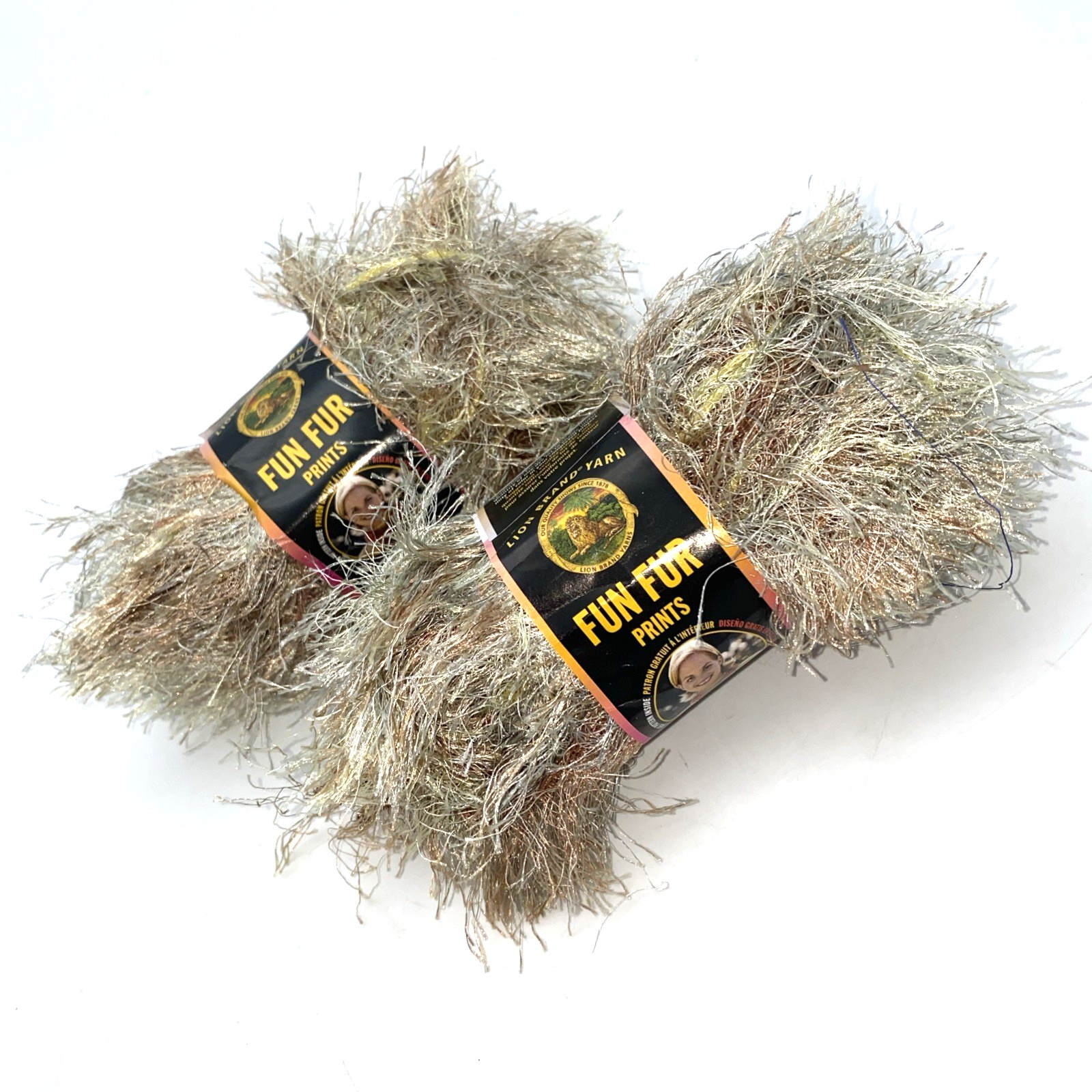 Lot of 2 – Lion Brand Fun Fur Prints, Sandstone, 40 g, 57 yds, Polyester