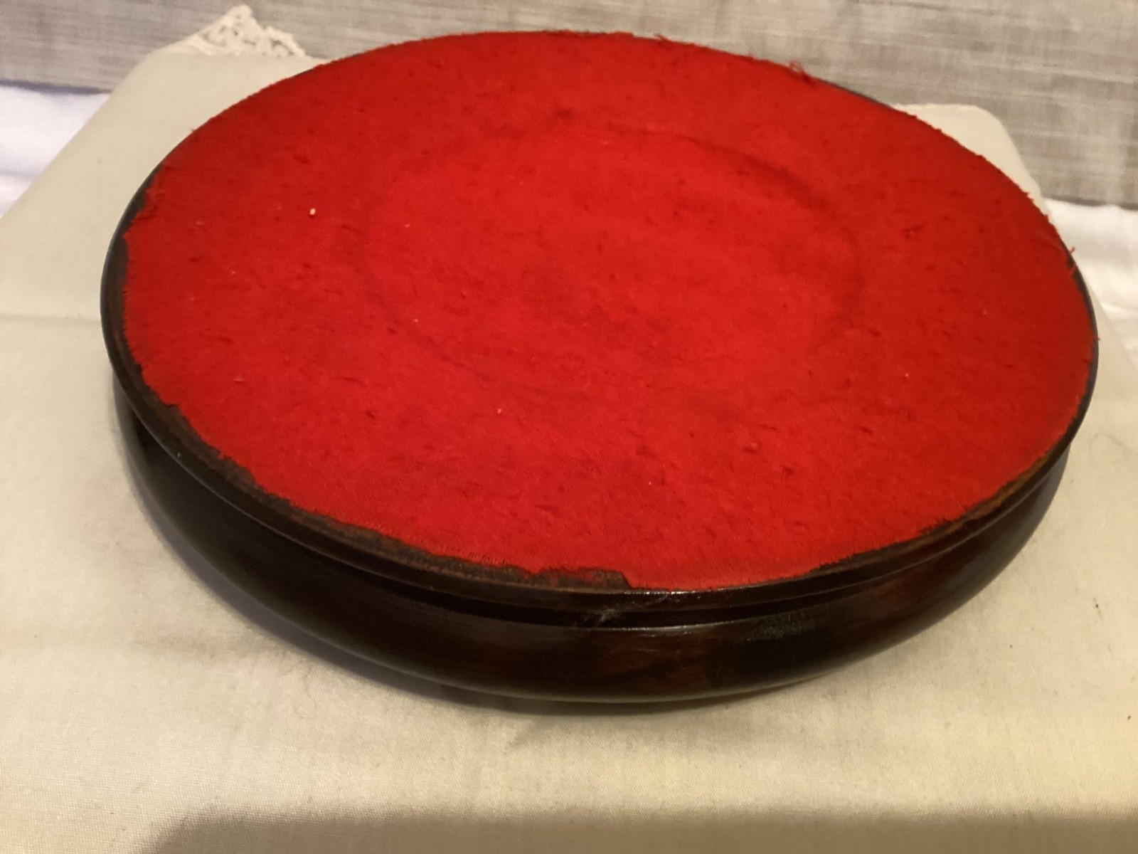 VTG Rosewood Lacquered Pedestal Solid Wood Round Base Display Stand Vase Lamp 7″