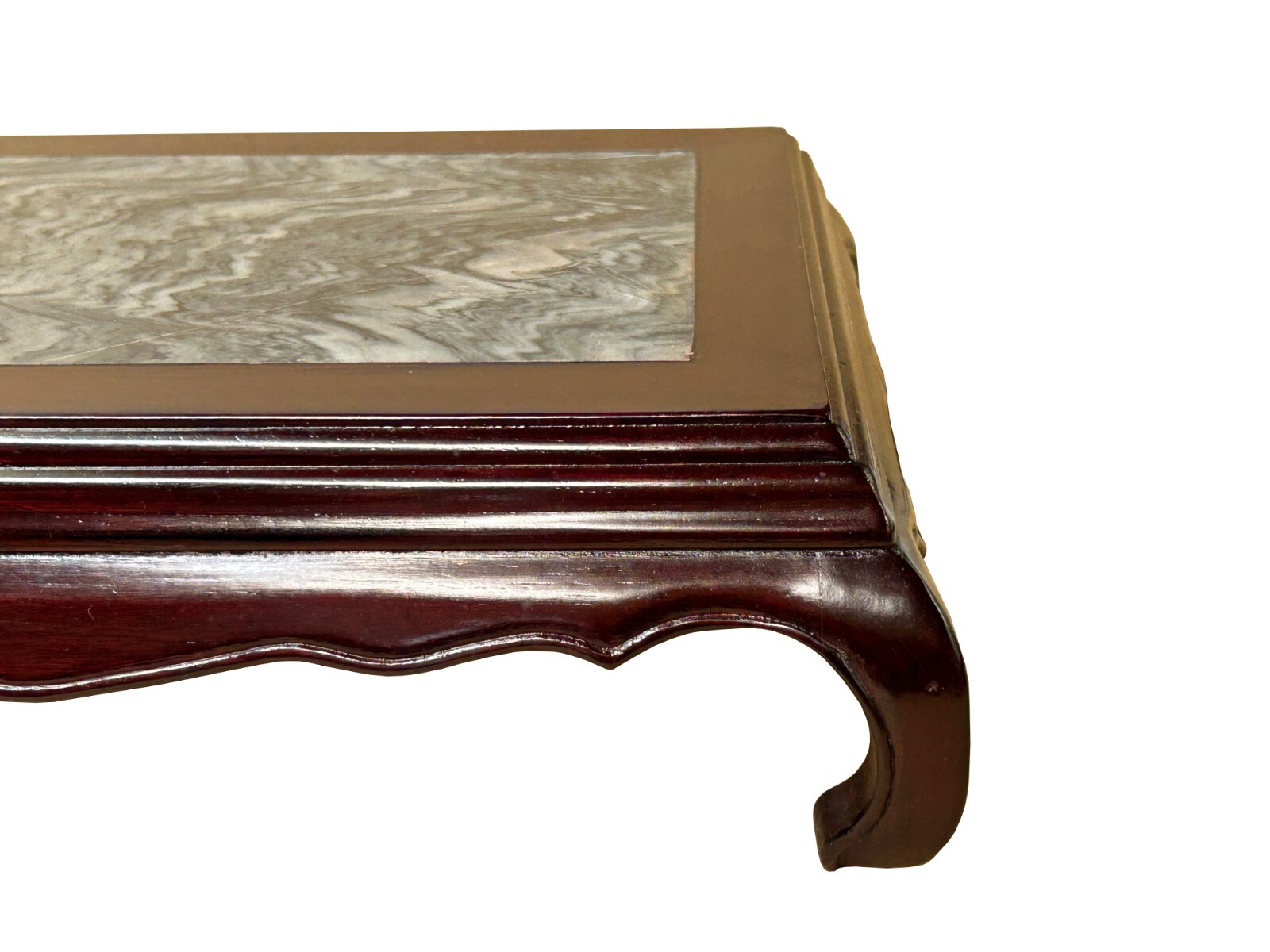 14.5″ Chinese Brown Wood Rectangular Stone Top Vase Stand Display Riser ws3888