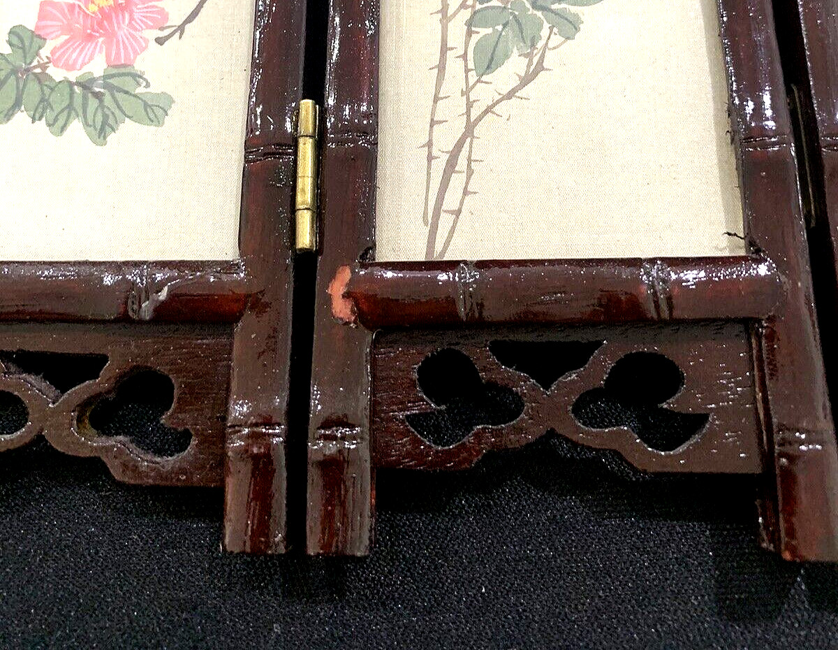 Vintage Chinese Mini Folding Table Top Silk Screen in Original Box 6 3/4″ Tall
