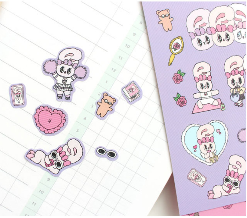 Esther Bunny Decor Sticker Set of 2 [ Pink + Purple ] 15.4 x 5.9 cm + Track